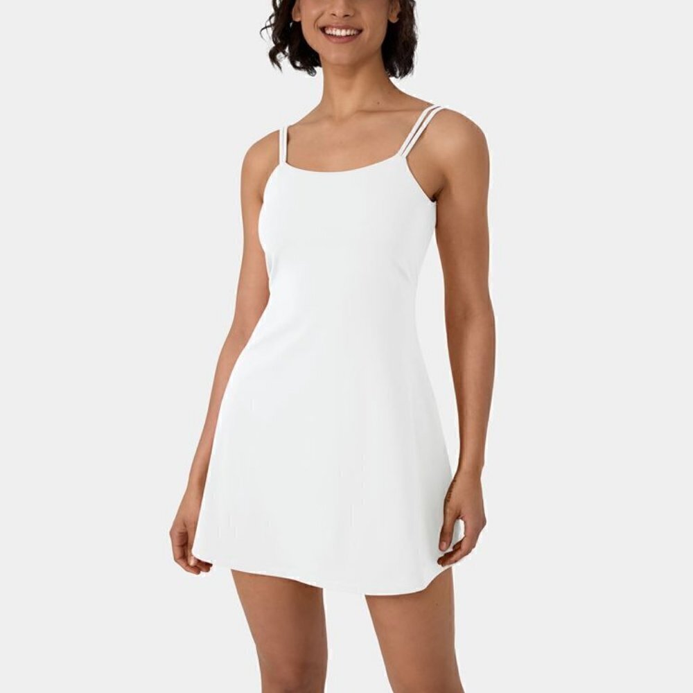 Halara White Everyday Cloudful Backless Twisted 2-Piece Exercise Dress XS NWOT